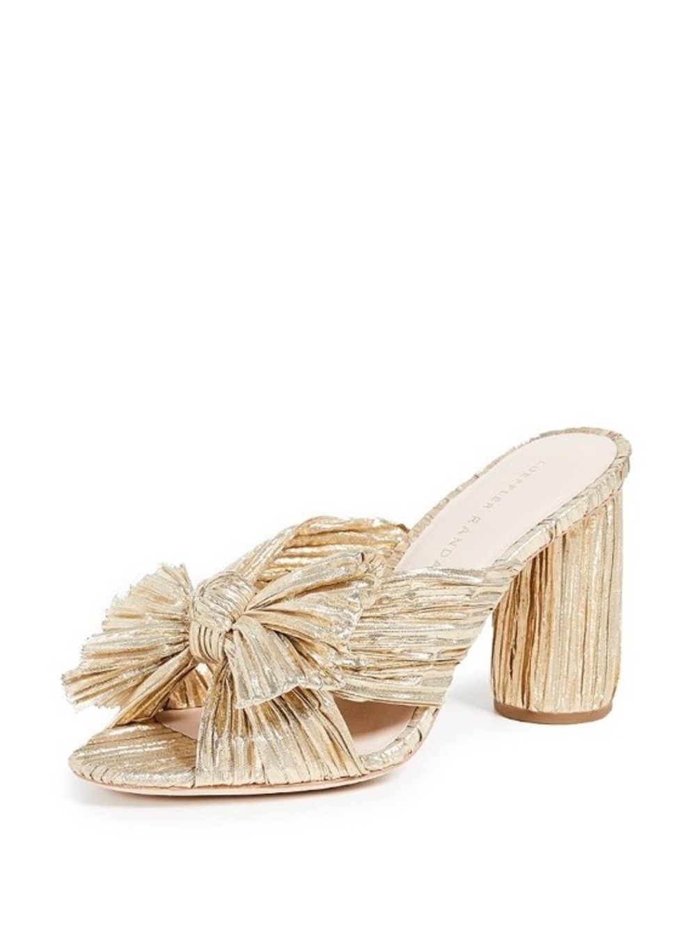 Loeffler Randall Gold Pleated Bow Block Heel Mules Size 6.5 - Picture 3 of 16